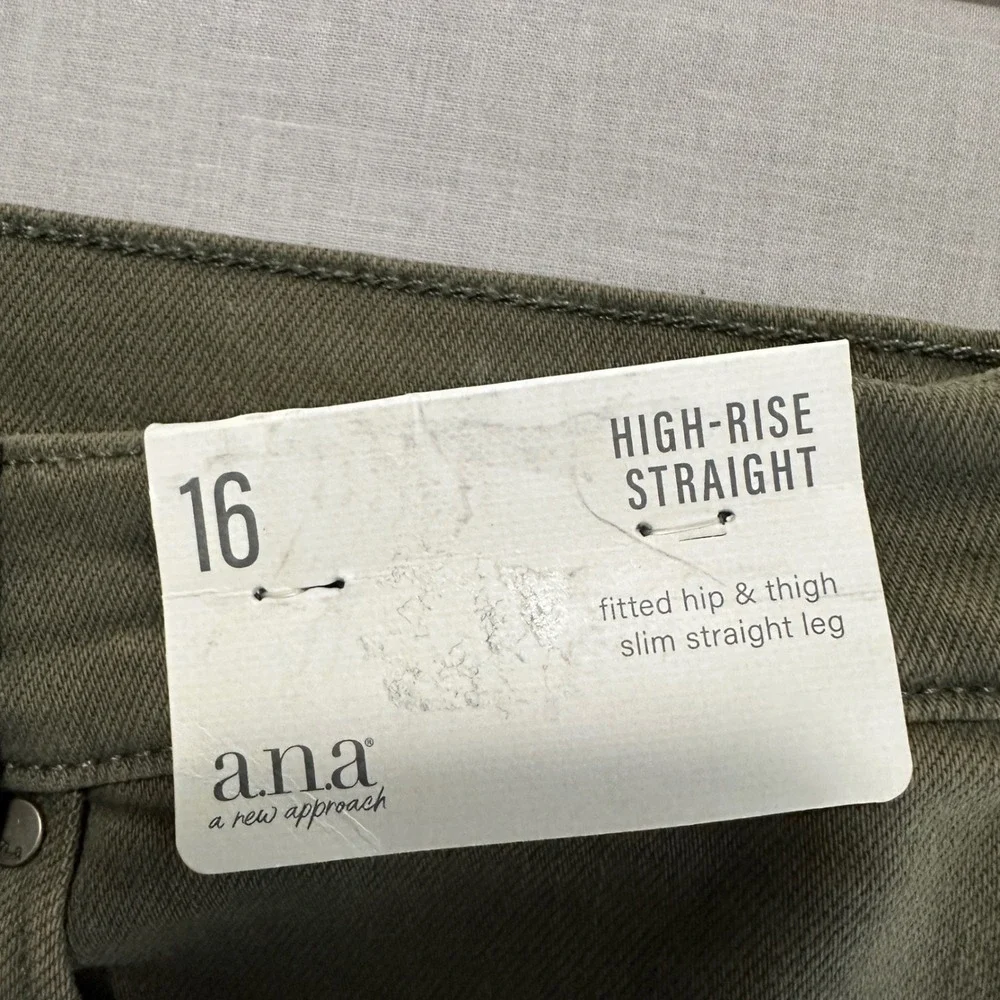 a.n.a Women's 16 High-Rise Straight Pants Oregano Green Slim Leg NEW